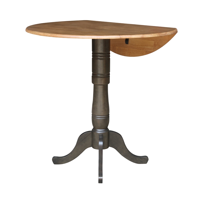Wood 42 in. Round Drop Leaf Bar Height Dining Table - Hickory/Washed Coal