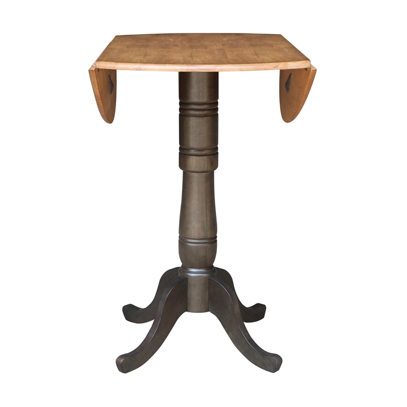 Wood 42 in. Round Drop Leaf Bar Height Dining Table - Hickory/Washed Coal