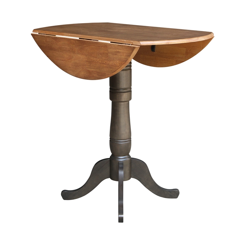 Wood 42 in. Round Drop Leaf Bar Height Dining Table - Hickory/Washed Coal