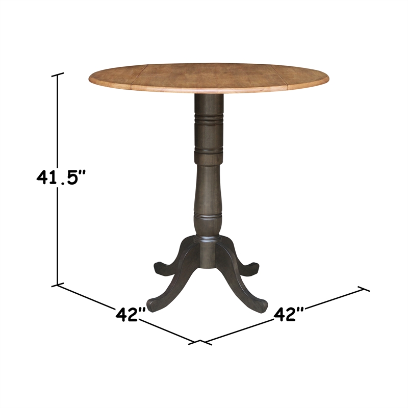 Wood 42 in. Round Drop Leaf Bar Height Dining Table - Hickory/Washed Coal