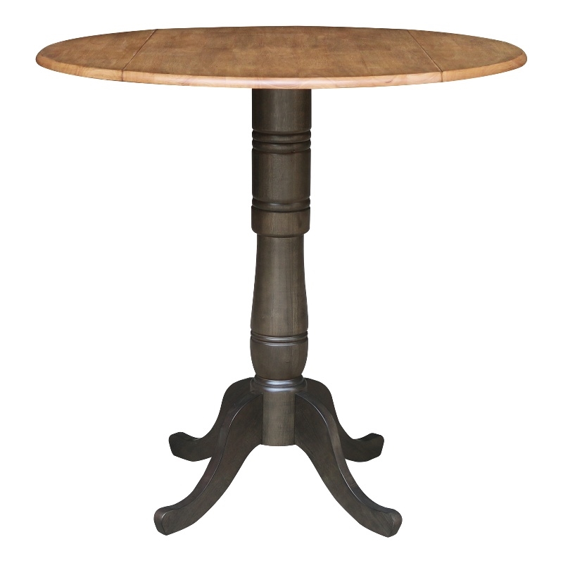 Wood 42 in. Round Drop Leaf Bar Height Dining Table - Hickory/Washed Coal