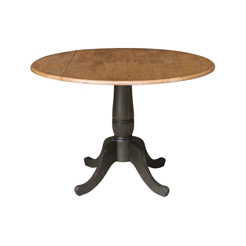 Wood 42 in. Round Drop Leaf Dining Table with 2 Chairs in Hickory/Washed Coal