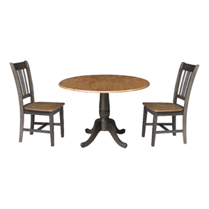 Wood 42 in. Round Drop Leaf Dining Table with 2 Chairs in Hickory/Washed Coal