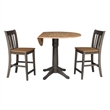 42 in Round Drop Leaf Counter Height Table with 2 Stools in Hickory/Washed Coal