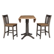 42 in Round Drop Leaf Counter Height Table with 2 Stools in Hickory/Washed Coal