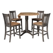 42 in Round Drop Leaf Counter Height Table with 4 Stools in Hickory/Washed Coal