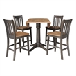 42 in Round Drop Leaf Counter Height Table with 4 Stools in Hickory/Washed Coal