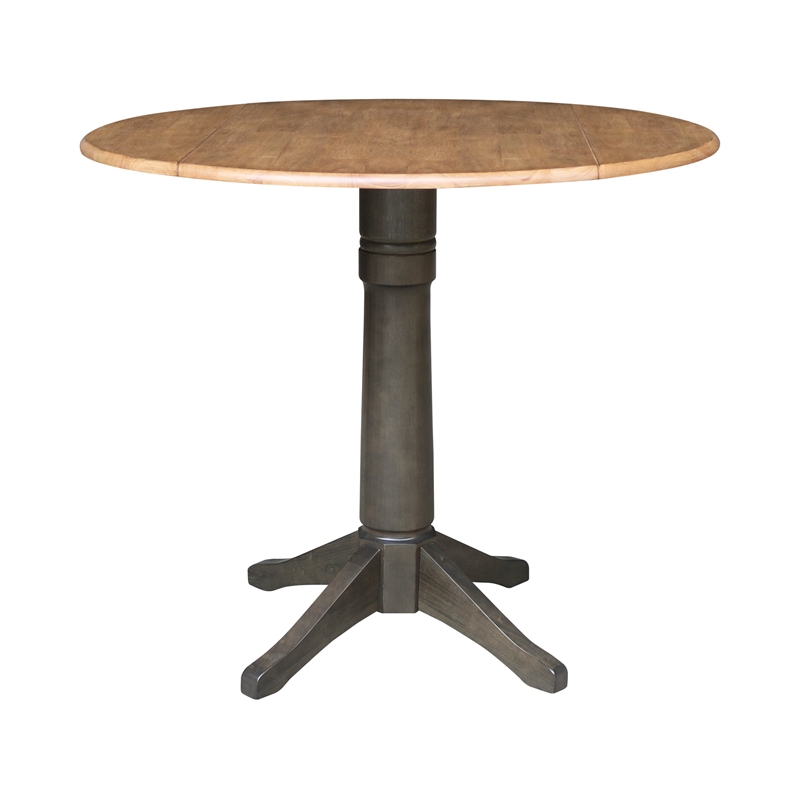 42 in Round Drop Leaf Counter Height Table with 4 Stools in Hickory/Washed Coal