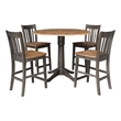 42 in Round Drop Leaf Counter Height Table with 4 Stools in Hickory/Washed Coal