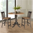 42 in Round Drop Leaf Counter Height Table with 2 Stools in Hickory/Washed Coal