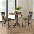 42 in Round Drop Leaf Counter Height Table with 2 Stools in Hickory/Washed Coal