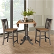 42 in Round Drop Leaf Counter Height Table with 2 Stools in Hickory/Washed Coal