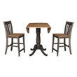 42 in Round Drop Leaf Counter Height Table with 2 Stools in Hickory/Washed Coal