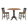 42 in Round Drop Leaf Counter Height Table with 2 Stools in Hickory/Washed Coal