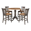 42 in Round Drop Leaf Counter Height Table with 4 Stools in Hickory/Washed Coal