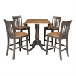 42 in Round Drop Leaf Counter Height Table with 4 Stools in Hickory/Washed Coal