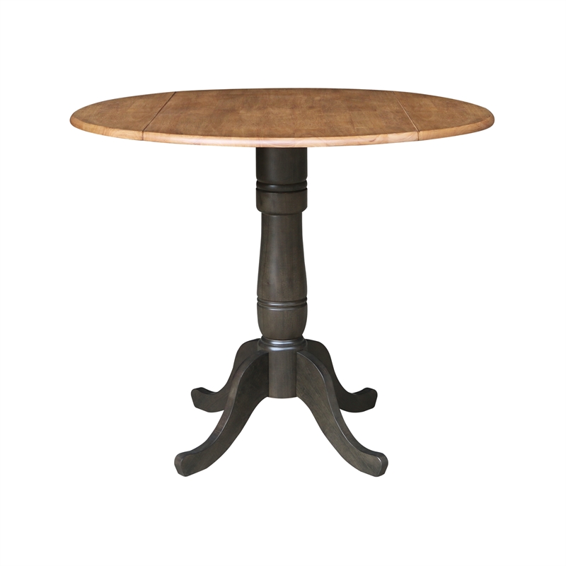 42 in Round Drop Leaf Counter Height Table with 4 Stools in Hickory/Washed Coal