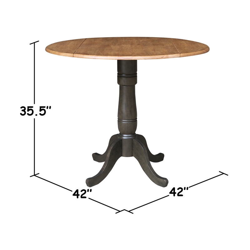 42 in Round Drop Leaf Counter Height Table with 4 Stools in Hickory/Washed Coal