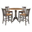 42 in Round Drop Leaf Counter Height Table with 4 Stools in Hickory/Washed Coal
