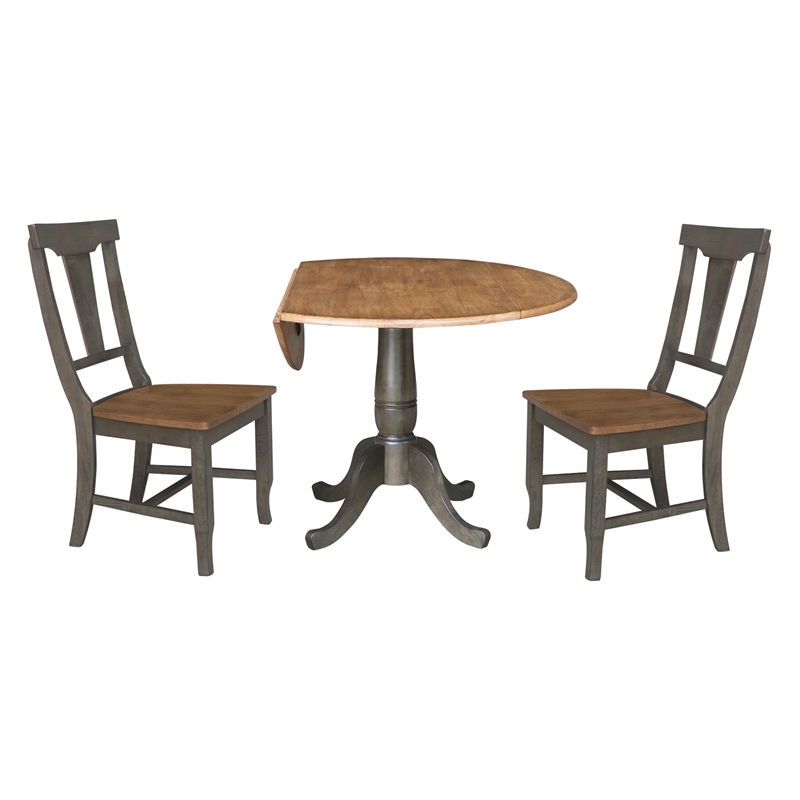 Wood 42 in. Drop Leaf Dining Table with 2 Chairs in Hickory/Washed Coal