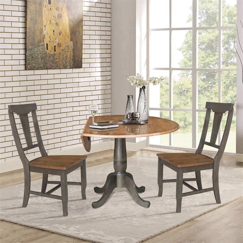 Wood 42 in. Drop Leaf Dining Table with 2 Chairs in Hickory/Washed Coal