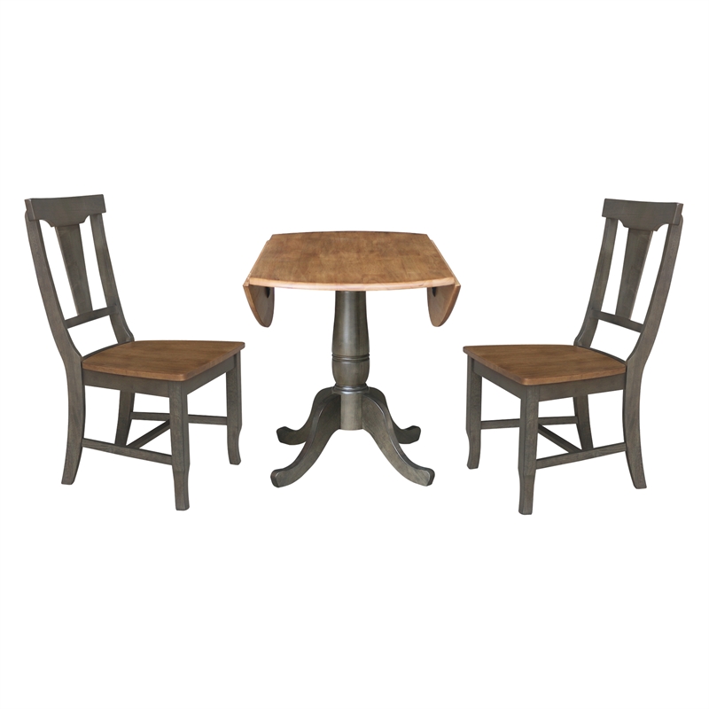 Wood 42 in. Drop Leaf Dining Table with 2 Chairs in Hickory/Washed Coal