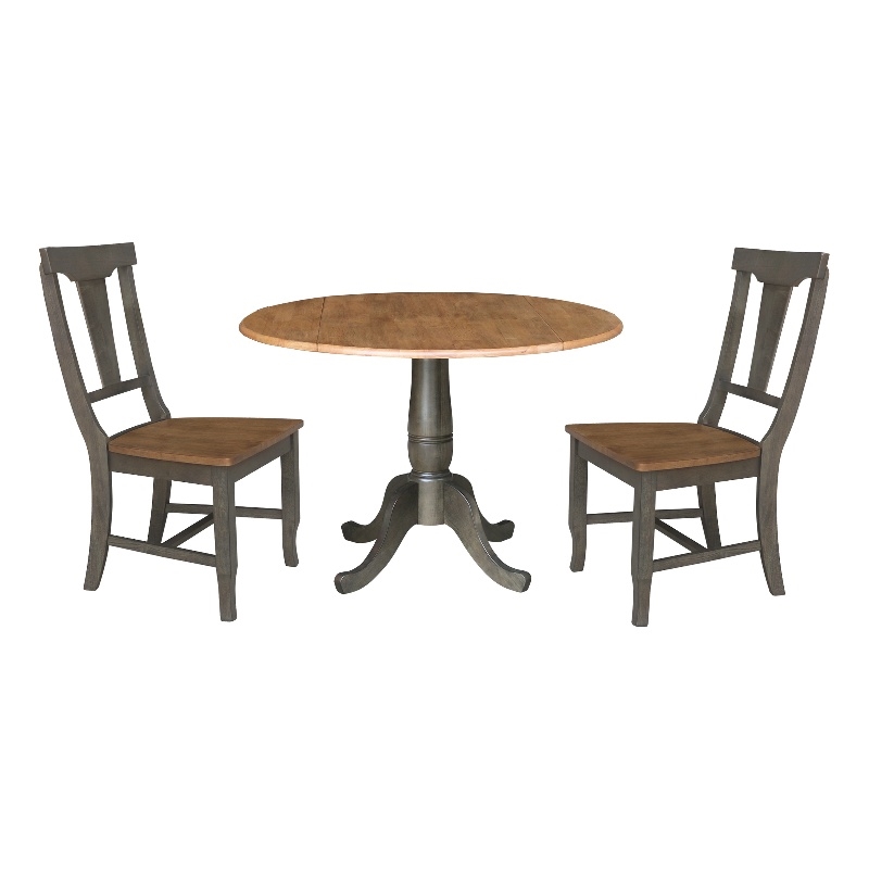 Wood 42 in. Drop Leaf Dining Table with 2 Chairs in Hickory/Washed Coal