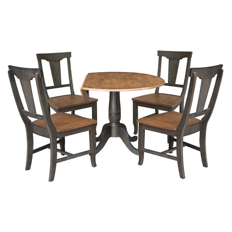 Wood 42 in. Drop Leaf Dining Table with 4 Chairs  in Hickory/Washed Coal