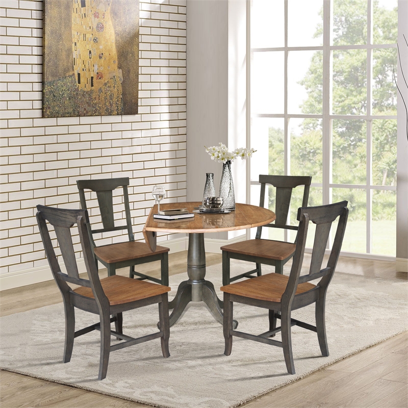 Wood 42 in. Drop Leaf Dining Table with 4 Chairs  in Hickory/Washed Coal