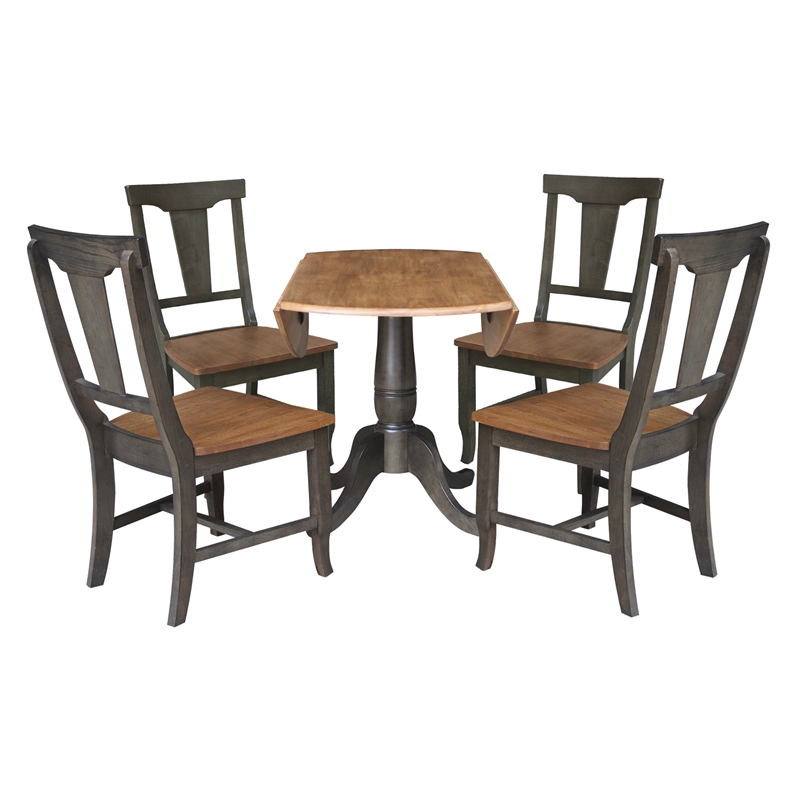 Wood 42 in. Drop Leaf Dining Table with 4 Chairs  in Hickory/Washed Coal