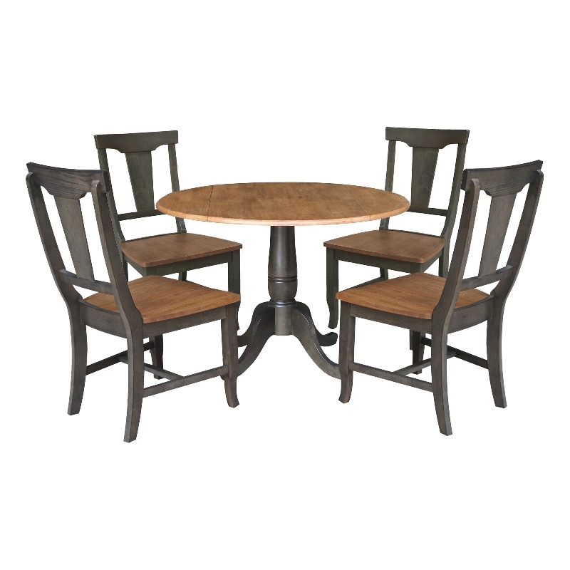 Wood 42 in. Drop Leaf Dining Table with 4 Chairs  in Hickory/Washed Coal