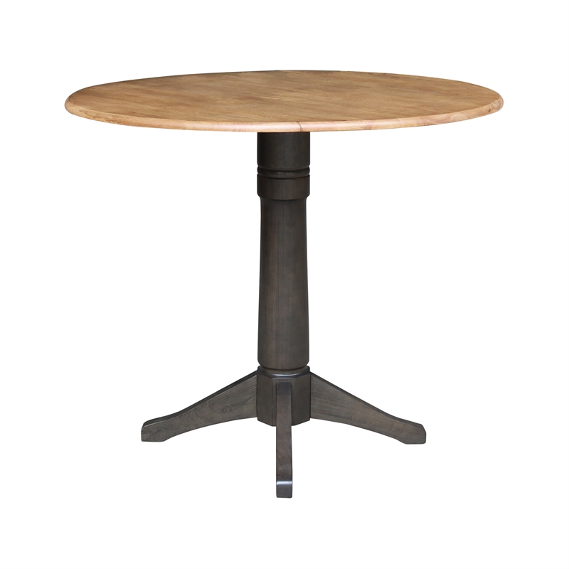 Wood 42 in. Round Drop Leaf Counter Height Dining Table in Hickory/Washed Coal