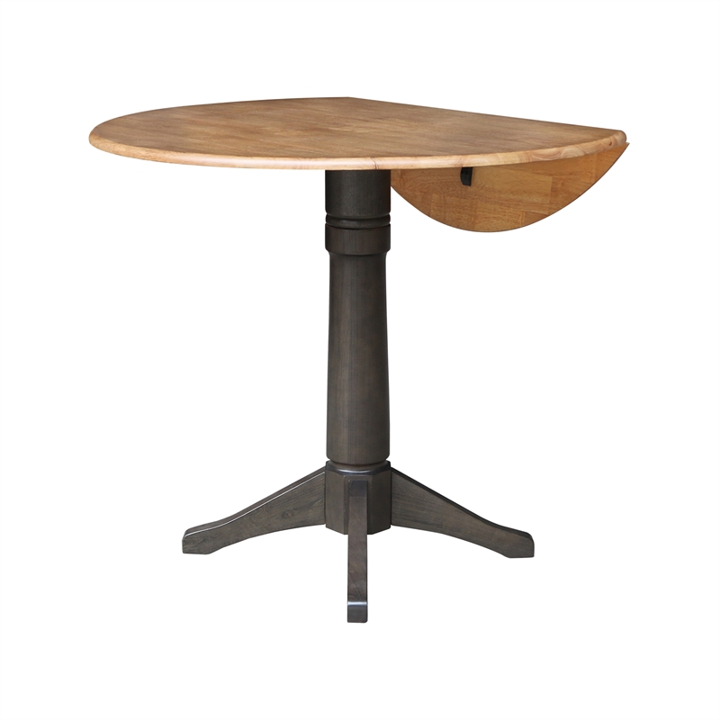 Wood 42 in. Round Drop Leaf Counter Height Dining Table in Hickory/Washed Coal