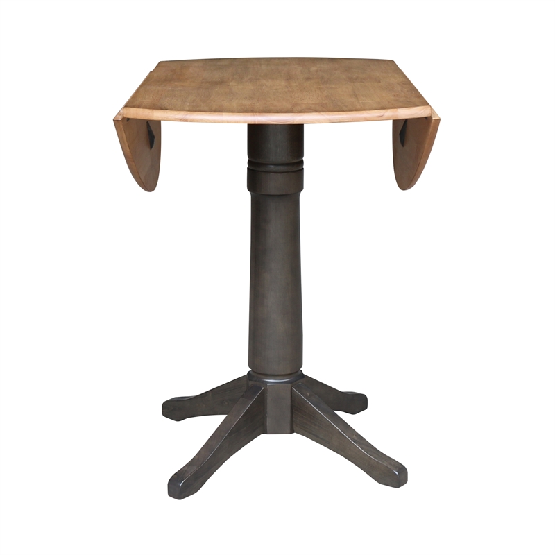 Wood 42 in. Round Drop Leaf Counter Height Dining Table in Hickory/Washed Coal
