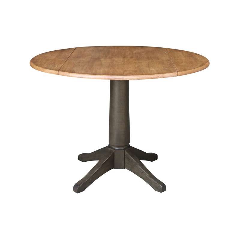 Wood 42 in. Round Drop Leaf Dining Table with 4 Chairs in Hickory/Washed Coal