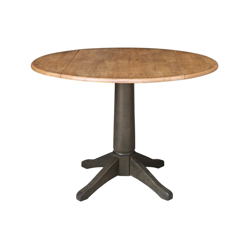 Wood 42 in. Round Drop Leaf Dining Table with 4 Chairs in Hickory/Washed Coal