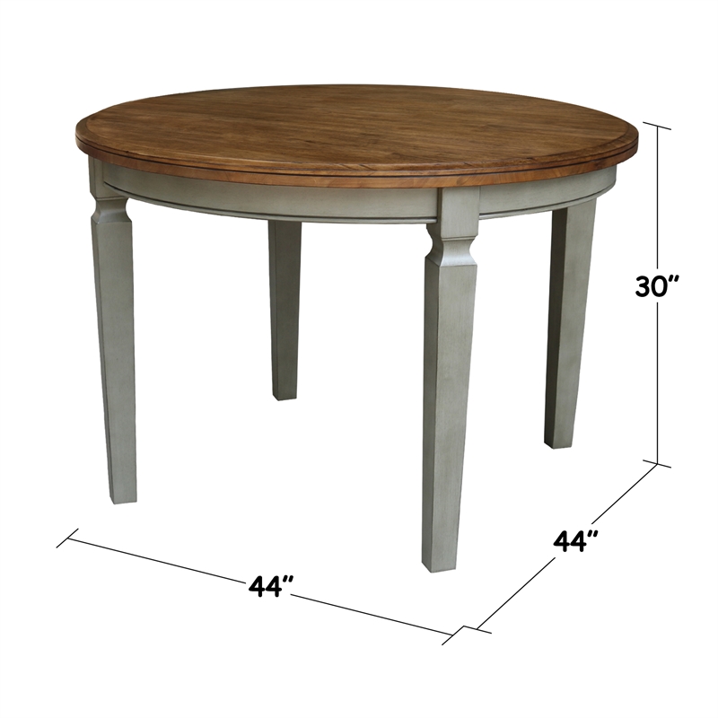 44 in Round Wood Dining Table with 4 Ladderback Chairs in Hickory/Stone