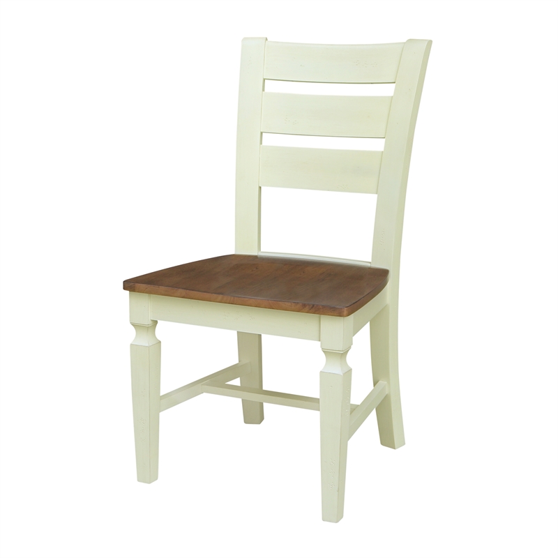 44 in Round Wood Dining Table with 4 Ladderback Chairs in Hickory/Shell