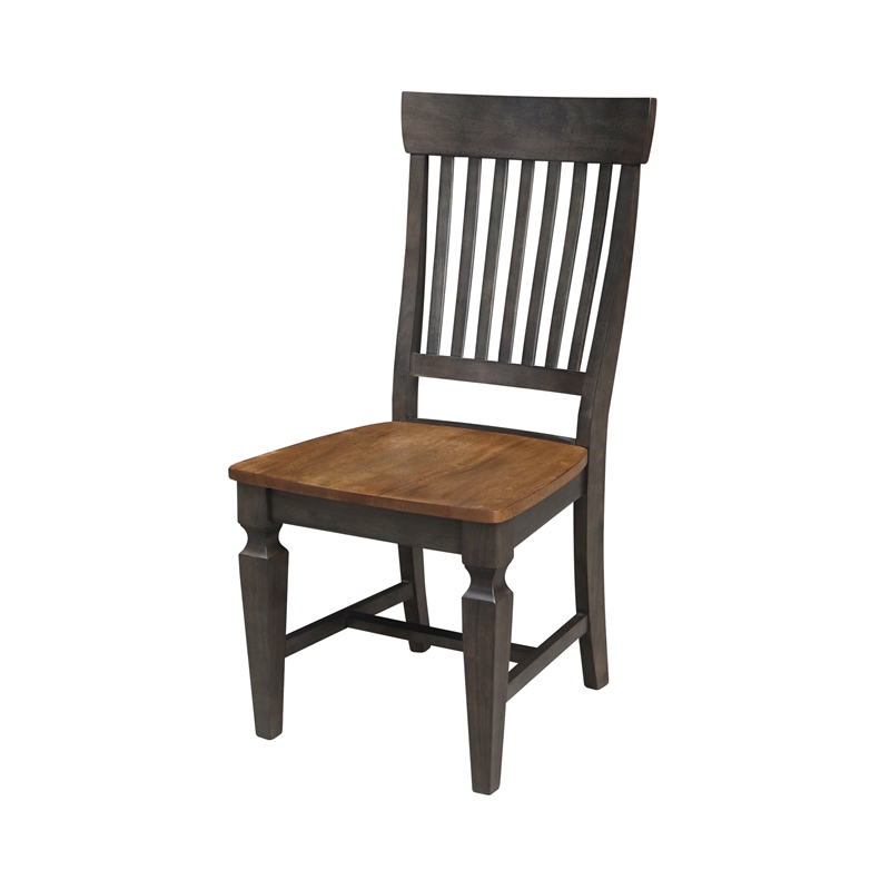44 in Round Wood Dining Table with 4 Slatback  Chairs in Hickory/Washed Coal