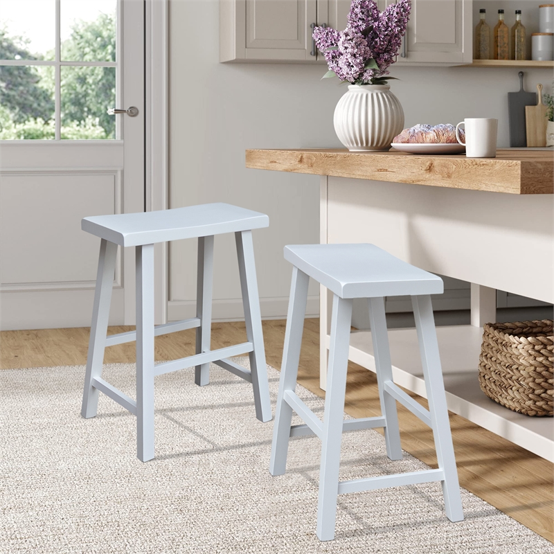 Saddle Seat Counter Height Wood Stool in White with 24 in Seat