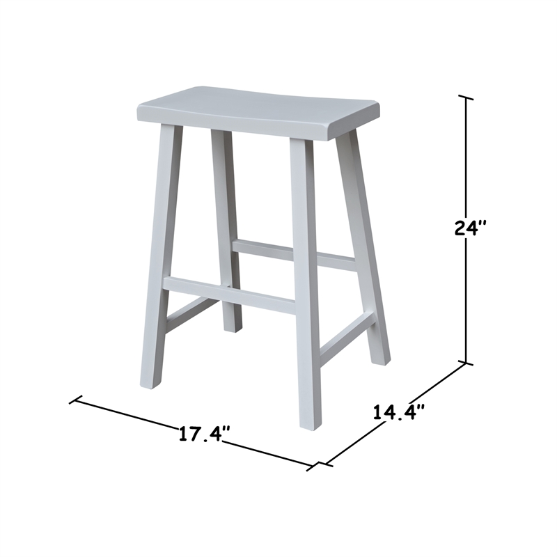Saddle Seat Counter Height Wood Stool in White with 24 in Seat