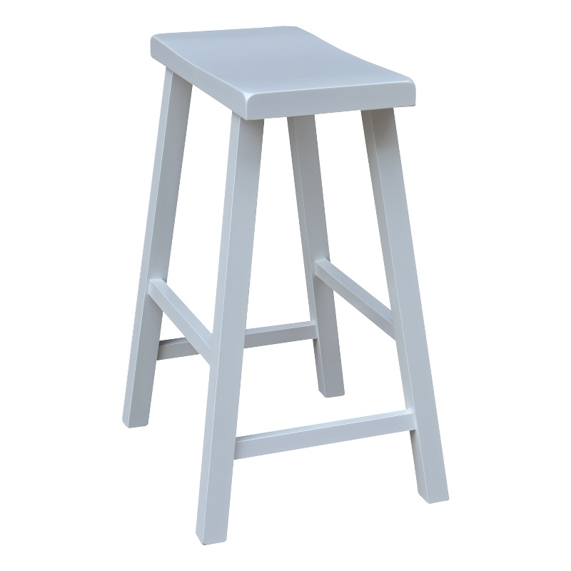 Saddle Seat Counter Height Wood Stool in White with 24 in Seat