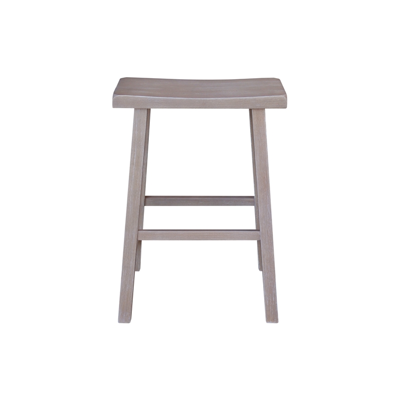 Saddle Seat Counter Height Wood Stool in Washed Gray Taupe with 24 in Seat