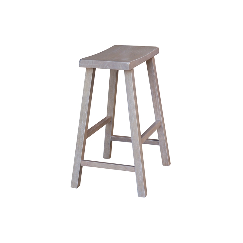 Saddle Seat Counter Height Wood Stool in Washed Gray Taupe with 24 in Seat