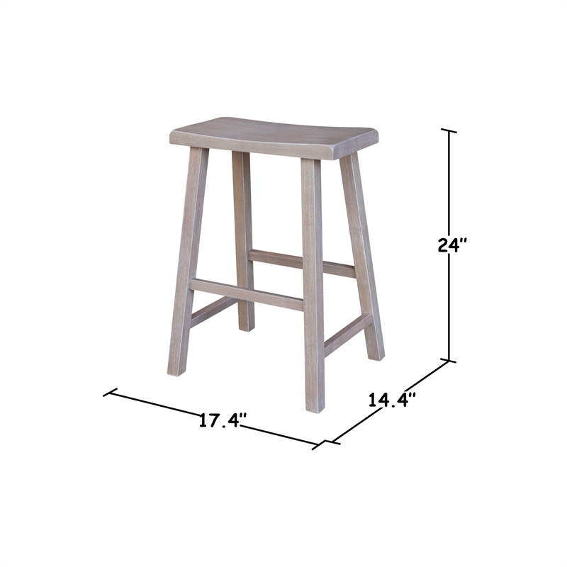 Saddle Seat Counter Height Wood Stool in Washed Gray Taupe with 24 in Seat