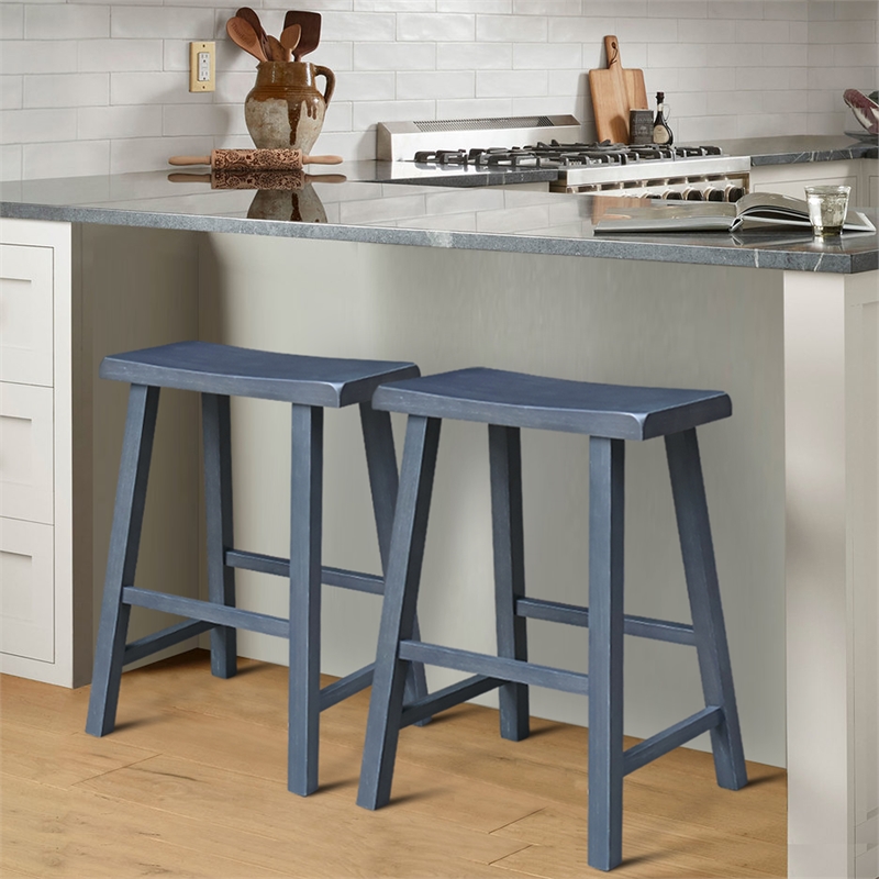 Saddle Seat Counter Height Wood Stool in Heather Gray with 24 in Seat