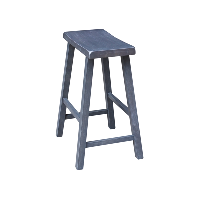 Saddle Seat Counter Height Wood Stool in Heather Gray with 24 in Seat