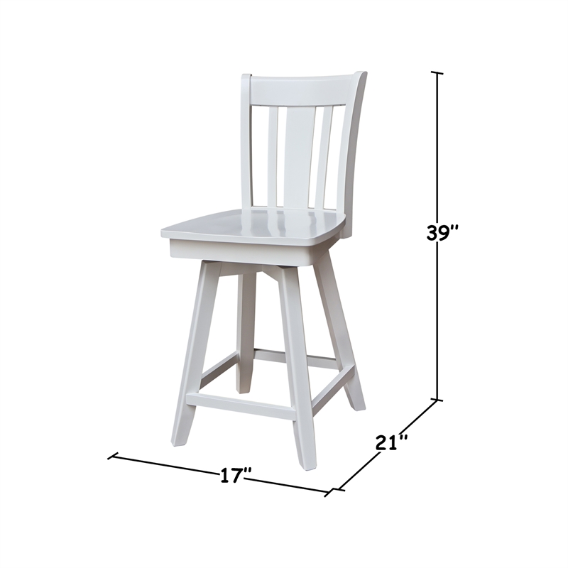 San Remo Counter Height Wood Stool with 24 in H Swivel Seat in White