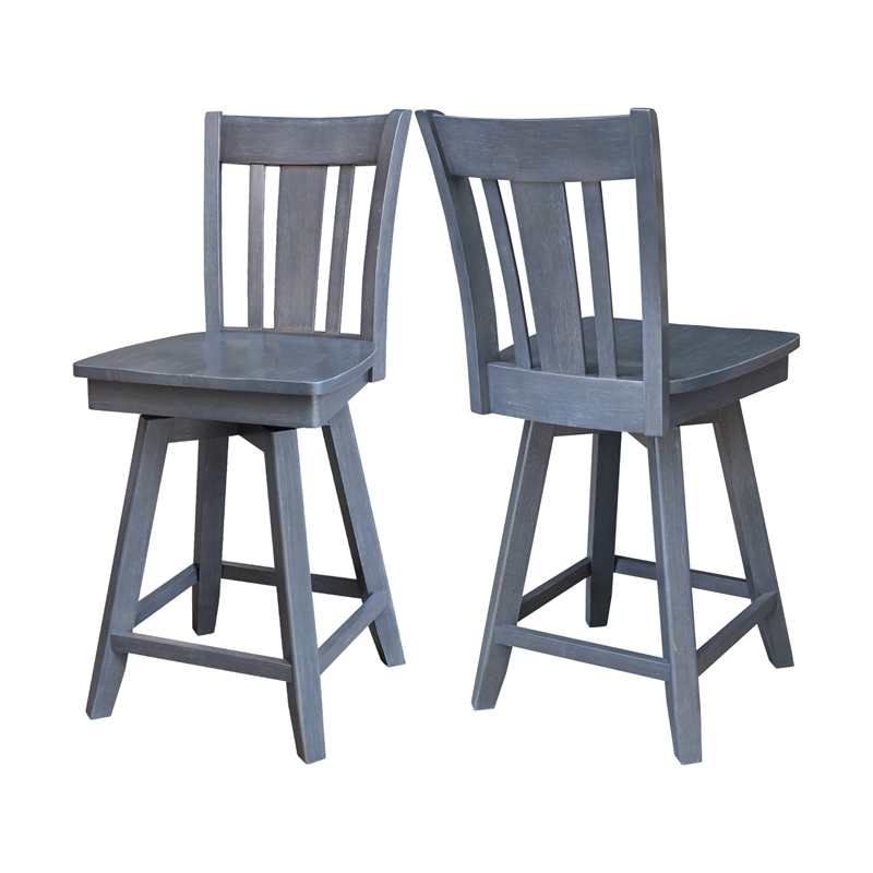 San Remo Counter Height Wood Stool with 24 in H Swivel Seat in Heather Gray
