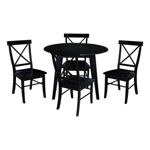 42&quot Round Solid Wood Dual Drop Leaf Table with 4 Chairs in Black